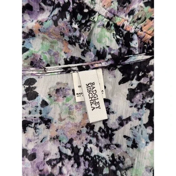 Badgley Mischka Womens Cover Up Black Abstract Sheer Beaded Blouson Swim Medium - Picture 3 of 10